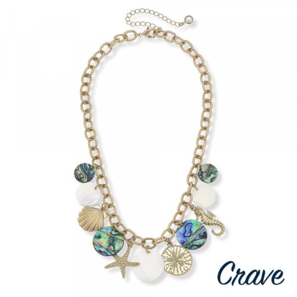 Long metal necklace sea shells and beach details